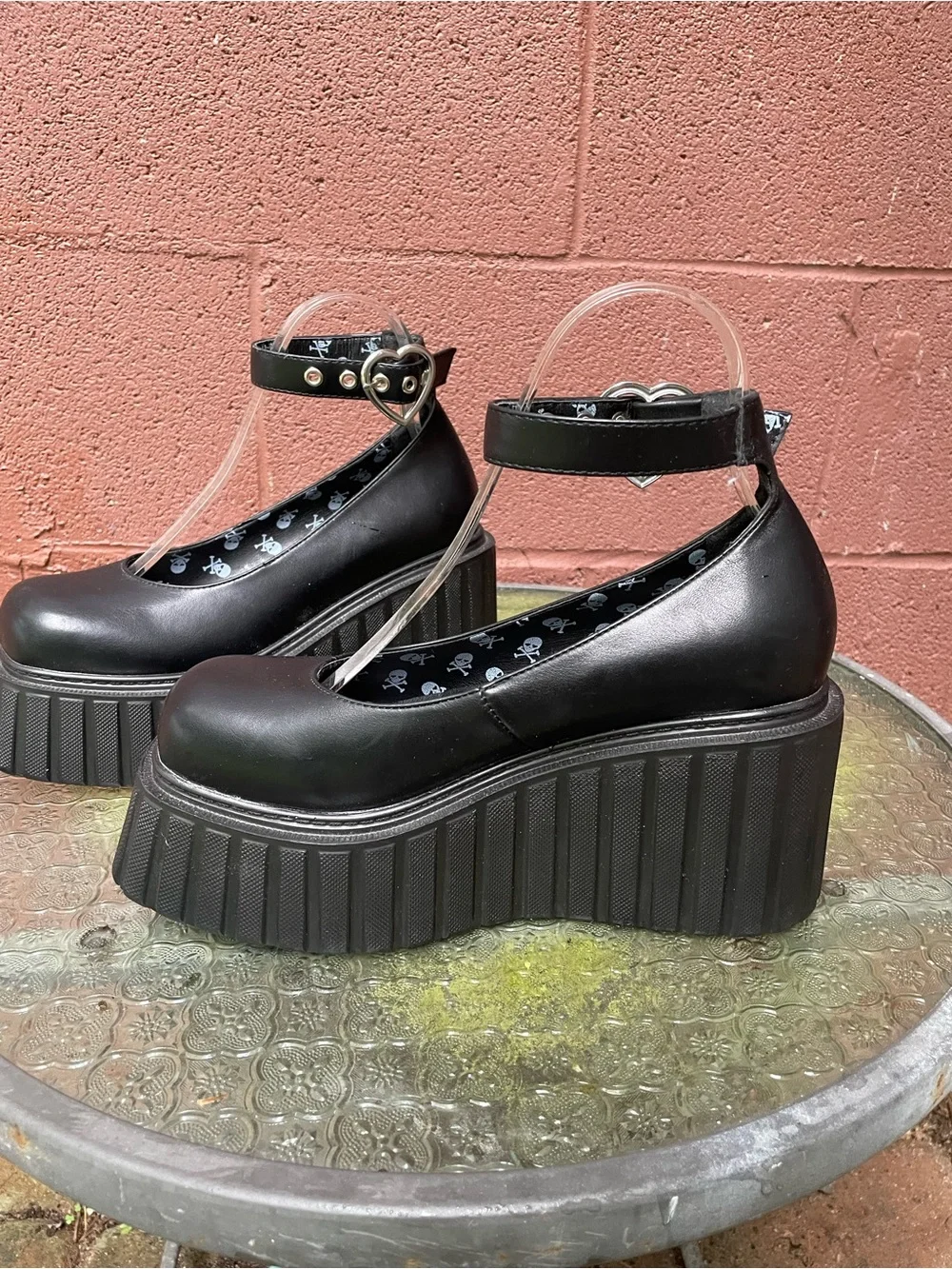 New Lamoda Black Platform Creeper Ankle Strap Shoes Size 7